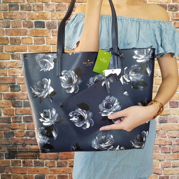 Kate spade reversible arch place navy tote pouch - Picture 2 of 6